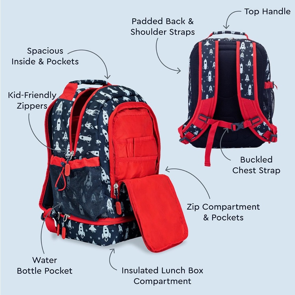 Bentgo Kids Prints 2-In-1 Backpack and Insulated Lunch Bag - Rocket NWT